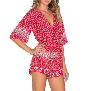Lovers + Friends Isabelle Romper in Red Scarf